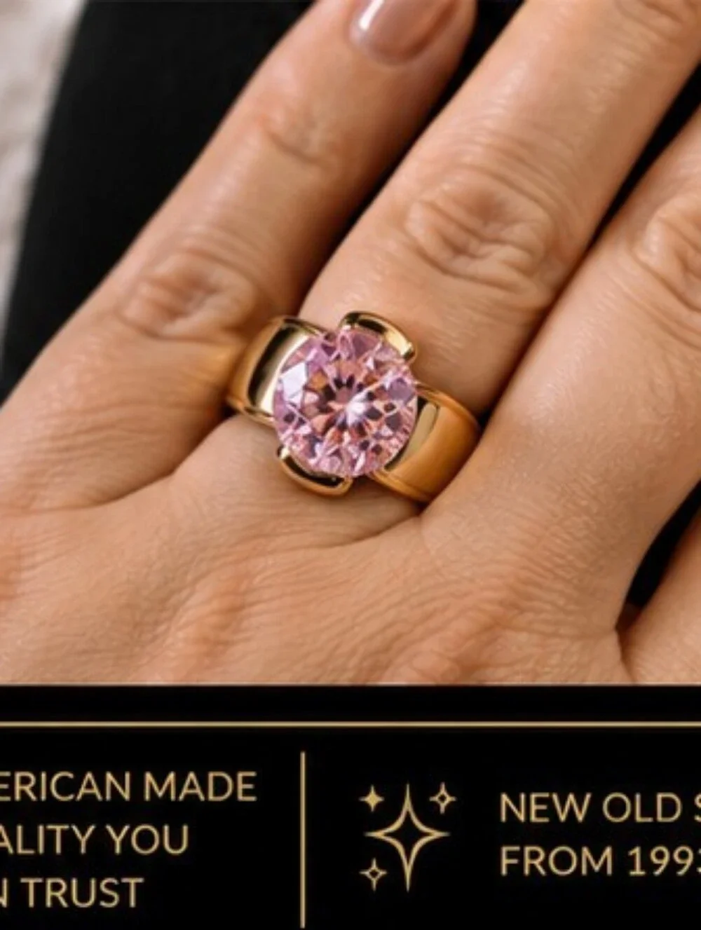 Vintage 1993 Pink Ice AAA+ CZ Gold Plated Cocktail Ring NOS Size 8